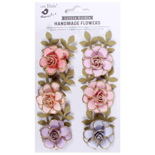 Little Birdie Crafts- Handmade Flowers- Pixie Rose- Fairy Sparkle- 6pc