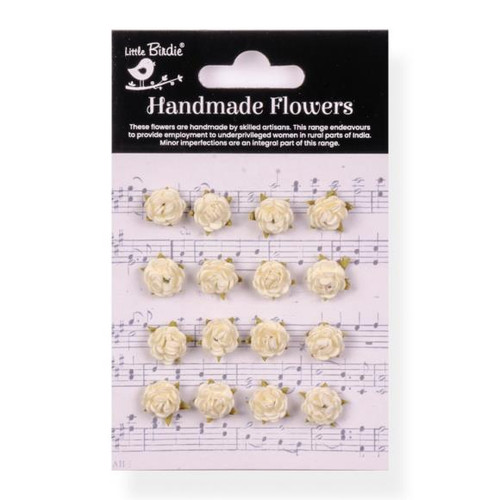 Little Birdie Crafts- Handmade Flowers- Beeded Micro Roses- Ivory Pearl- 16pc SKU #CR93312