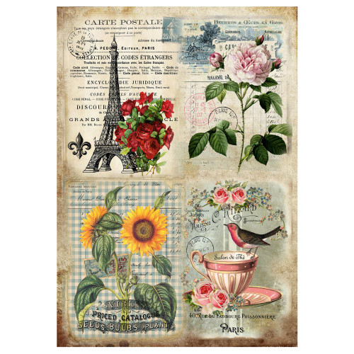 Little Birdie Crafts- Deco Transfer- Water Transfer Decal- 1 Sheet- Vintage Postcard