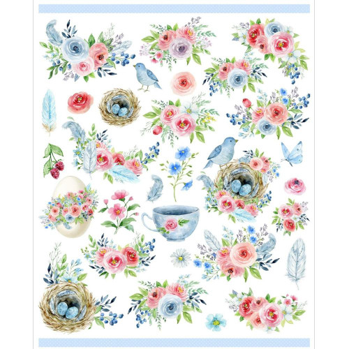 Little Birdie Crafts- Deco Transfer- Water Transfer Decal- 1 Sheet- Robin and Roses