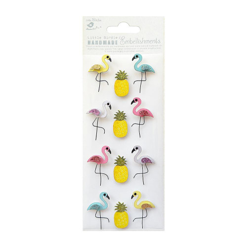 Little Birdie Crafts- Handmade Embellishments- Mini Glitter Embellishment- Flamingo & Pineapple 12pc