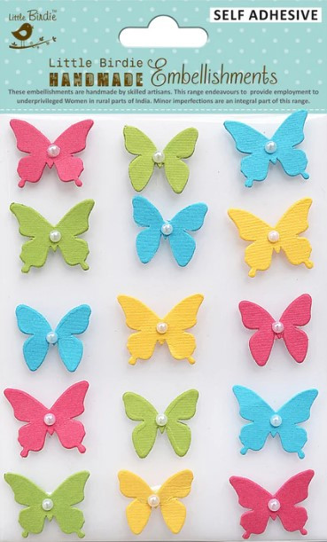 Little Birdie Crafts- Handmade Embellishments- Pearl Butterfly- Candy Crush 15pc