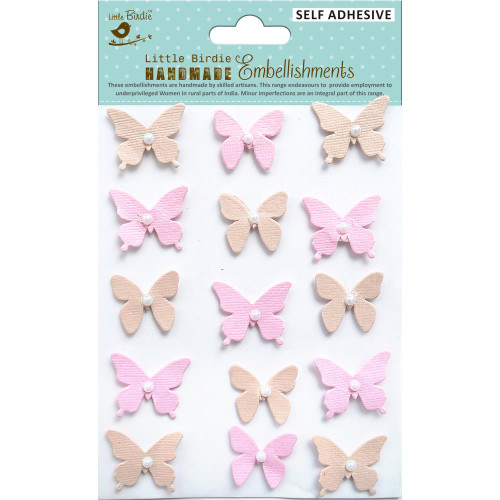 Little Birdie Crafts- Handmade Embellishments- Pearl Butterfly- Raspberry Ice 15pc
