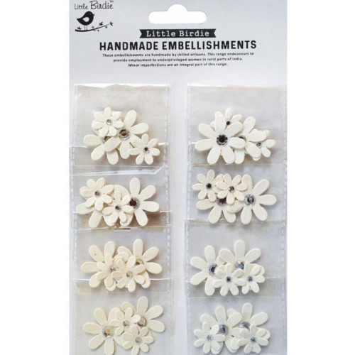 Little Birdie Crafts- Handmade Embellishments- Jeweled Florettes Sticker Embellishment- Tree Cream 32pc