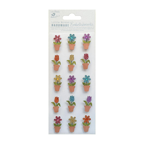 Little Birdie Crafts- Handmade Embellishments- Mini Glitter Embellishment- Blossom 15pc