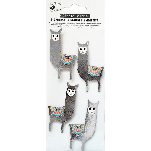 Little Birdie Crafts- Handmade Embellishments- Self Adhesive Stickers- Lovable Llama- 4pc CR79791
