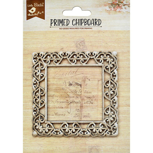 Little Birdie Crafts- Primed Chipboard- Heart Vine Square Frame- 1pc