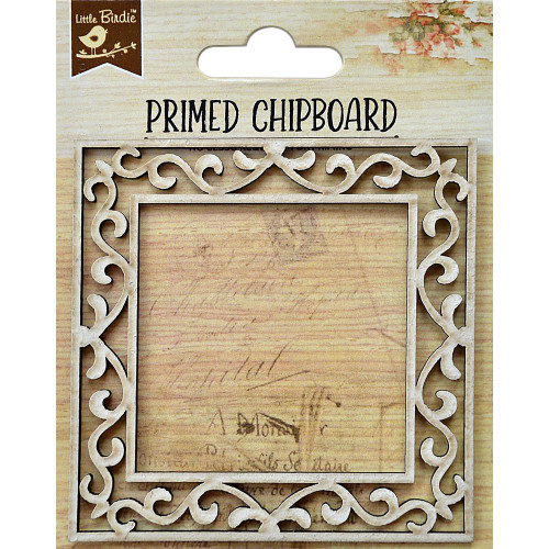 Little Birdie Crafts- Primed Chipboard- Elegant Swirls- Double Square Frame- 1pc
