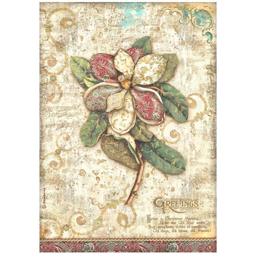 Stamperia A4 Decoupage Rice Paper - Christmas Greetings- Flower