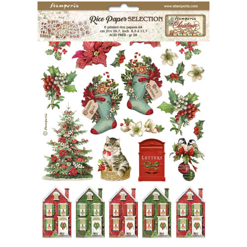 Stamperia A4 Rice Paper Selection- 6 designs, 1 of each- Classic Christmas