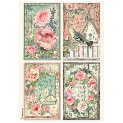 Stamperia A4 Decoupage Rice Paper - House of Roses- Cards