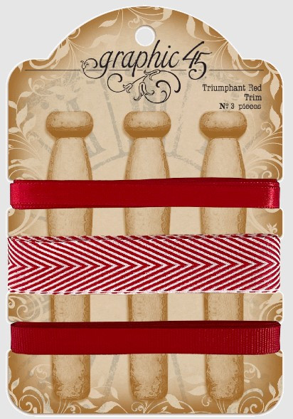 Graphic 45 Staples- May Arts Ribbon- Triumphant Red Trim