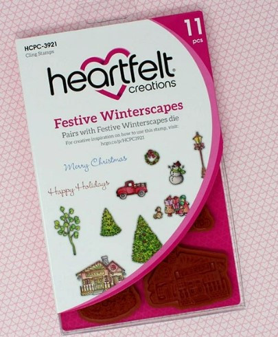 Heartfelt Creations Festive Winterscapes Collection- 1 paper pad, 4 dies, and 3 stamps (No pink bag)