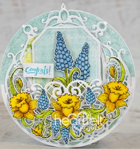 Heartfelt Creations Delightful Daffodil Spray Bundle Stamp and Die and paper pad.