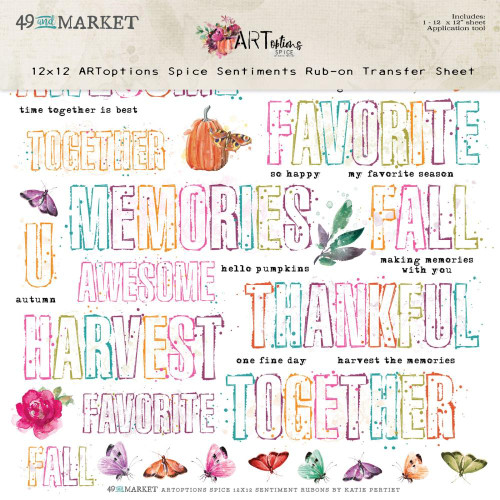 49 and Market- ARToptions- Spice 12x12 Sentiments Rub-on Transfer Set