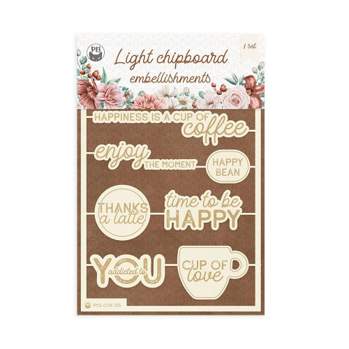 P13 Coffee Break Light Chipboard Embellishments 4X6" 10Pkg