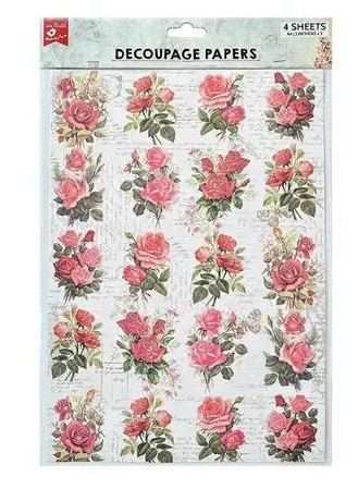 Little Birdie Crafts- A4 Decoupage Papers- Rose Pastion / Rosy Tale- 4 sheets