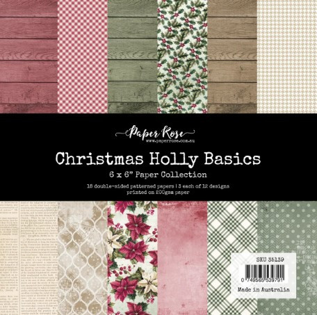 Paper Rose- 6x6" Paper Collection - Christmas Holly Basics