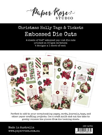 Paper Rose- Embossed Die Cut - Christmas Holly Tags & Tickets