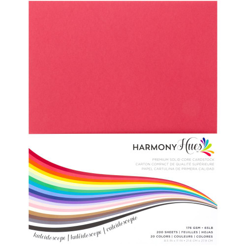 Harmony Hues Premium Solid Core Cardstock 200 sheets of 8.5x11in- 176gsm- Kaleidoscope