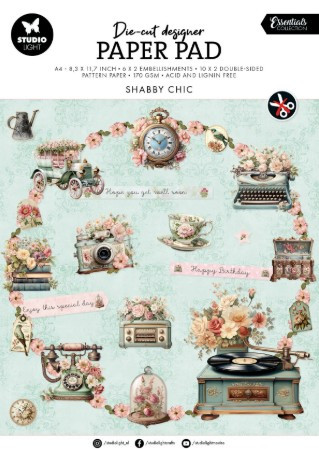 Studio Light- Die-cut Designer A4 Paper Pad- Shabby Chic