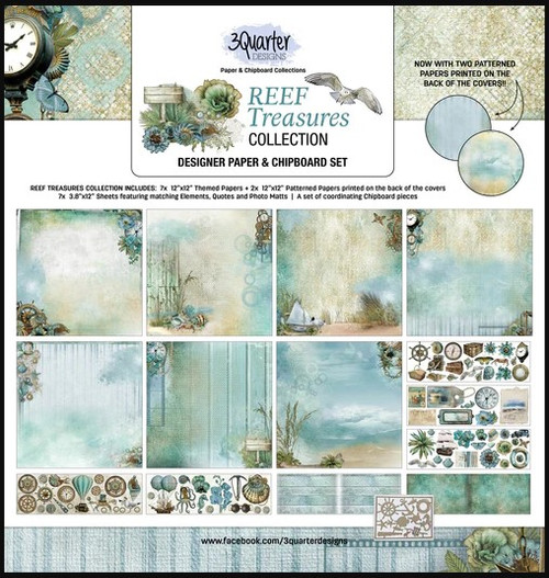3Quarter Designs Paper Chipboard 12x12 Collection - Reef Treasures NOTE