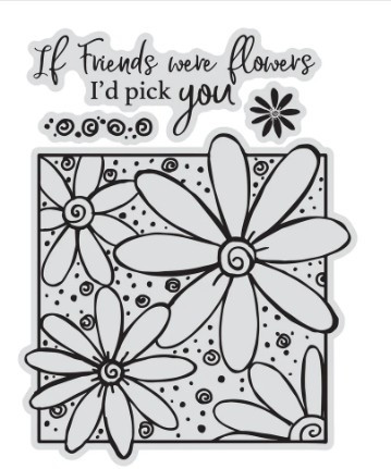Couture Creations - Friends & Flowers Stamp & Colour Outline Stamps 4pc