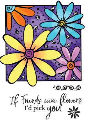 Couture Creations - Friends & Flowers Stamp & Colour Outline Stamps 4pc