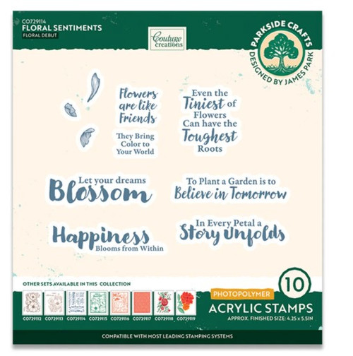 Couture Creations- Acrylic Photopolymer Stamp Set 10pc- Floral Sentiments