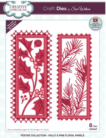 Creative Expressions- Sue Wilson- Festive Collection- Holly & Pine Floral Panels Craft Die