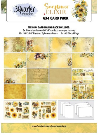 3Quarter Sunflower Elixer 6x4 Card Pad A5 Die Cut Pad 6 cards