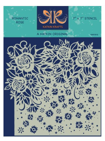 Katkin Krafts- 7 in x 7 in Stencil- Romantic Rose