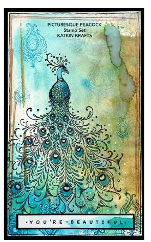 Katkin Krafts- 6 in x 8 in Clear Stamp Set- Picturesque Peacock