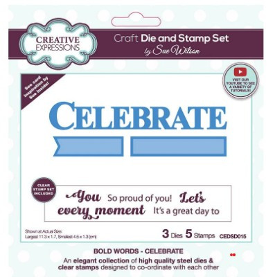 Creative Expressions- Sue Wilson- Bold Words- Celebrate Die & Stamp Set