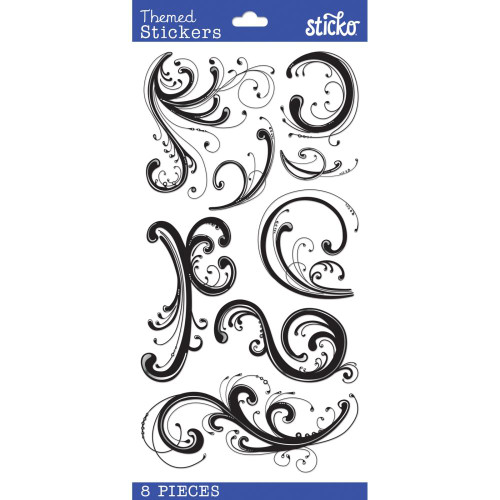 Ek Success Sticko Stickers, Dainty Black Flourishes Classic