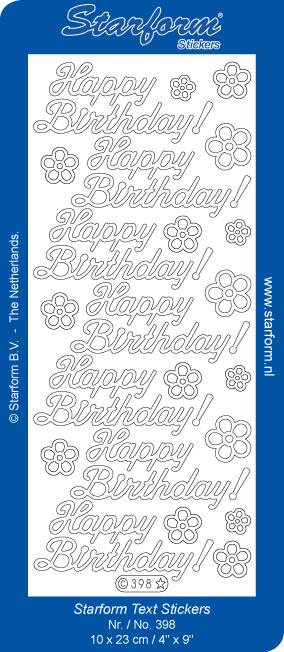 Starform N398 TRANSPARENT SILVER HAPPY BIRTHDAY Outline Peel Sticker