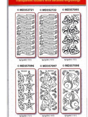 Doodey 6-pack Gold double Embossed Christmas Peel Stickers