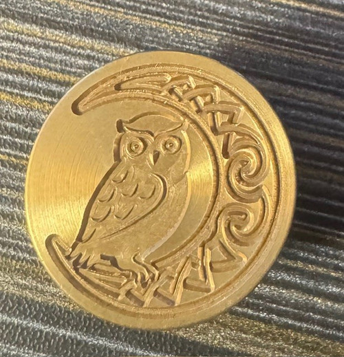 Sealing Wax Seal Stamp - Brass Seal Owl on Crescent Moon