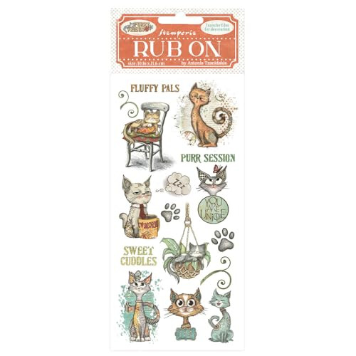 Stamperia - Rub-on DFLRB197 for Scrapbooks, Albums, Card Making, Bullet Journals and More, Easily Transfer Images onto Paper and Other Surfaces, Perfect for Crafts and Gifting (Furry Friends, Cat)