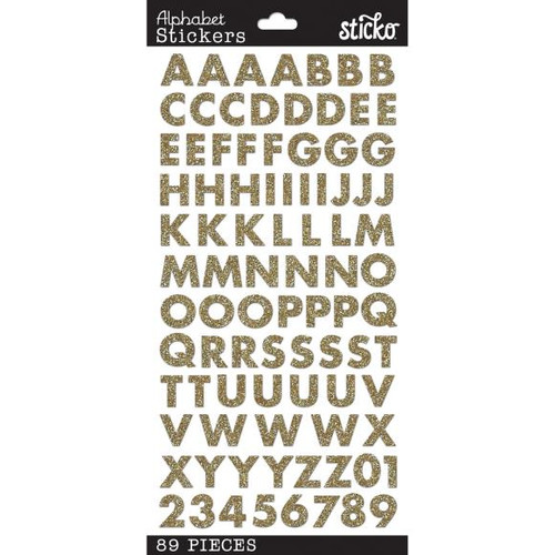 Ek Success Sticko Stickers, Gold Glitter Futura Alphabet Small