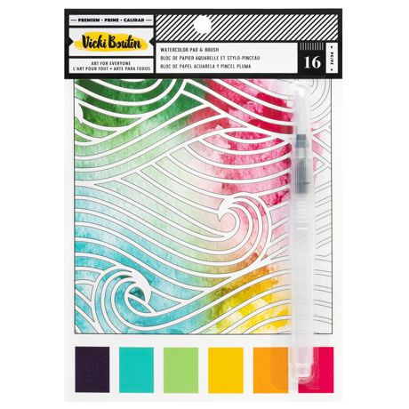 Vicki Boutin Watercolor Pad with Waterbrush -- 6 Color Paint on Each Printed Sheet
