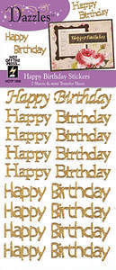 HOTP DAZZLES N1908 Happy Birthday Greetings Gold Glitter PEEL OUTLINE STICKERS