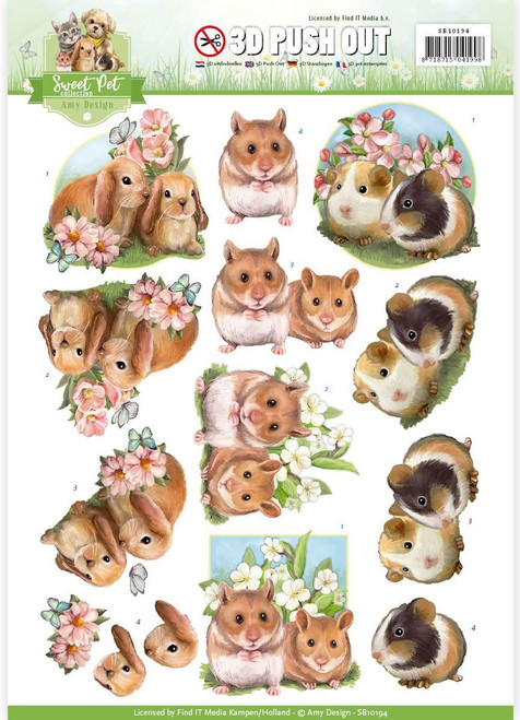 Amy Design - Sweet Pet Punchout Sheet-Hamsters & Guinea Pigs