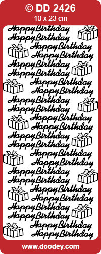 Doodey DD2426 Happy Birthday and Gifts Gold Peel Stickers One 9x4 Sheet