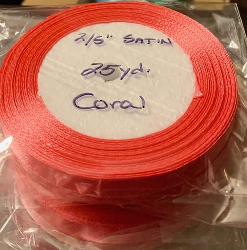 25 yd Satin Ribbon 2/5" CORAL Approx. 25-yards