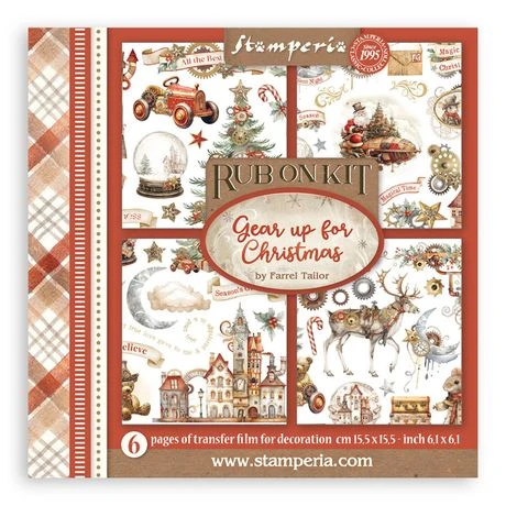 Stamperia Gearing Up for Christman Steampunk style Rub-On 6.X6 - 6Pkg