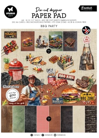 Studio Light Die-Cut Paper Pad BBQ Party Essentials 28 Sheets Men's Cards!