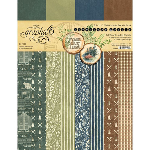 Graphic 45 Adventure Awaits 8.5 x 11 Patterns & Solids Pack