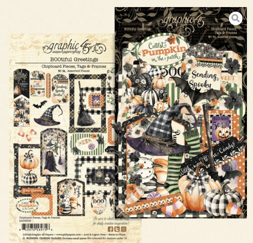 Graphic 45 12x12 Bootiful Greetings Chipboard Tags and Frames