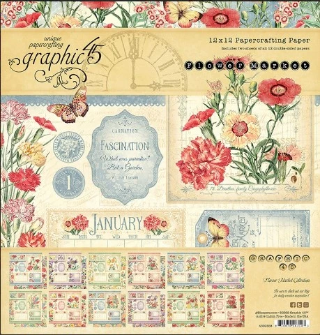 Graphic 45 Flower Market12x12 Papercrafting Paper Pack